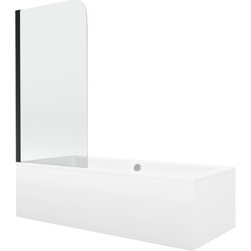 Mexen Cube rectangular bathtub 170 x 80 cm with casing and 1-wing screen 70 cm, transparent, black - 550517080X9007017000
