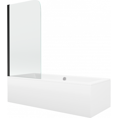Mexen Cube Rectangular Bathtub 170 x 80 cm with Enclosure and 1-Panel Screen 70 cm, Transparent, Black - 550517080X9007017000