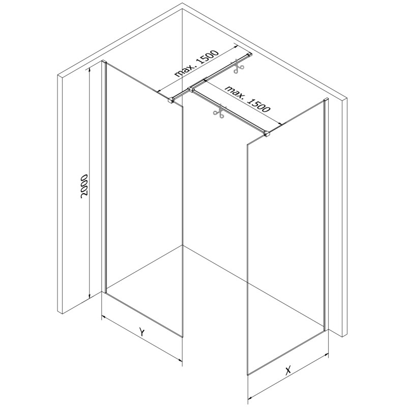 Mexen Kioto dušisein Walk-in 140 x 110 cm, must raam, gun metal - 800-140-202-95-70-110