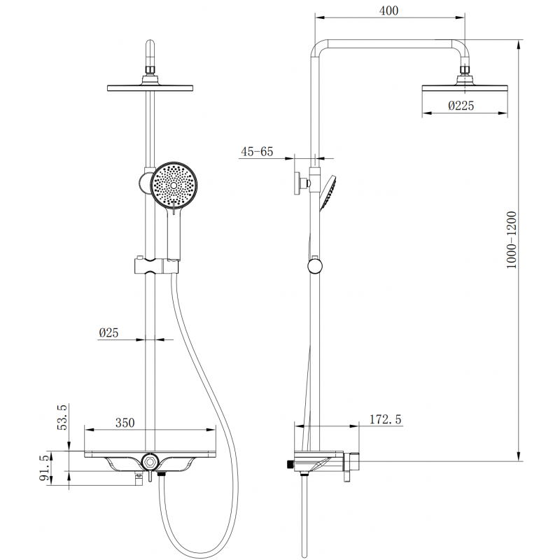 Mexen Frost exposed shower set with rain shower and mixer, black - 78111-70