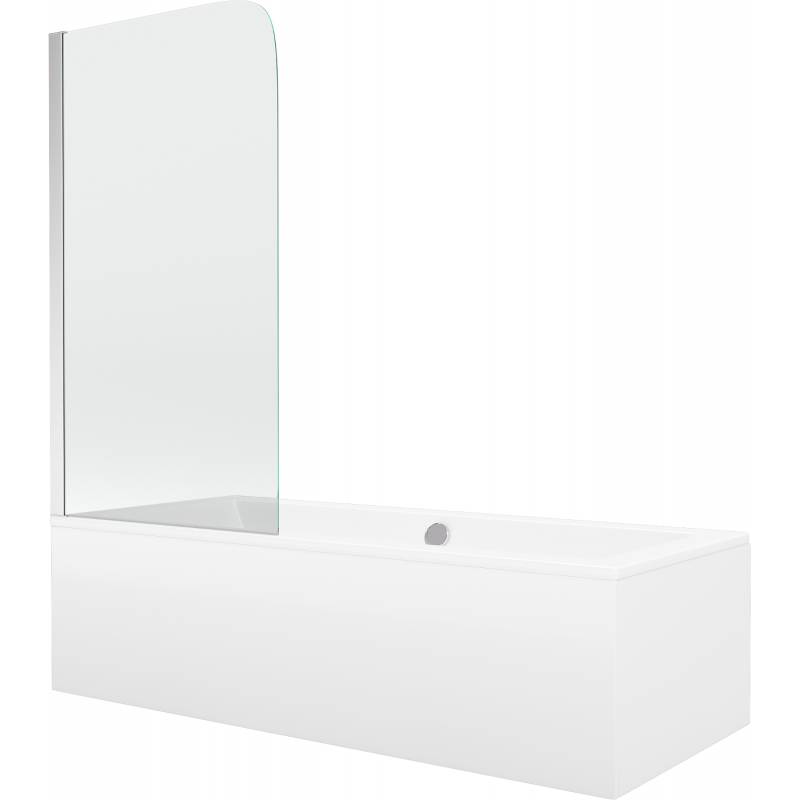 Mexen Cube wanna prostokątna 170 x 80 cm z obudową i parawanem 1-skrzydłowym 80 cm, transparent, chrom - 550517080X9008010100