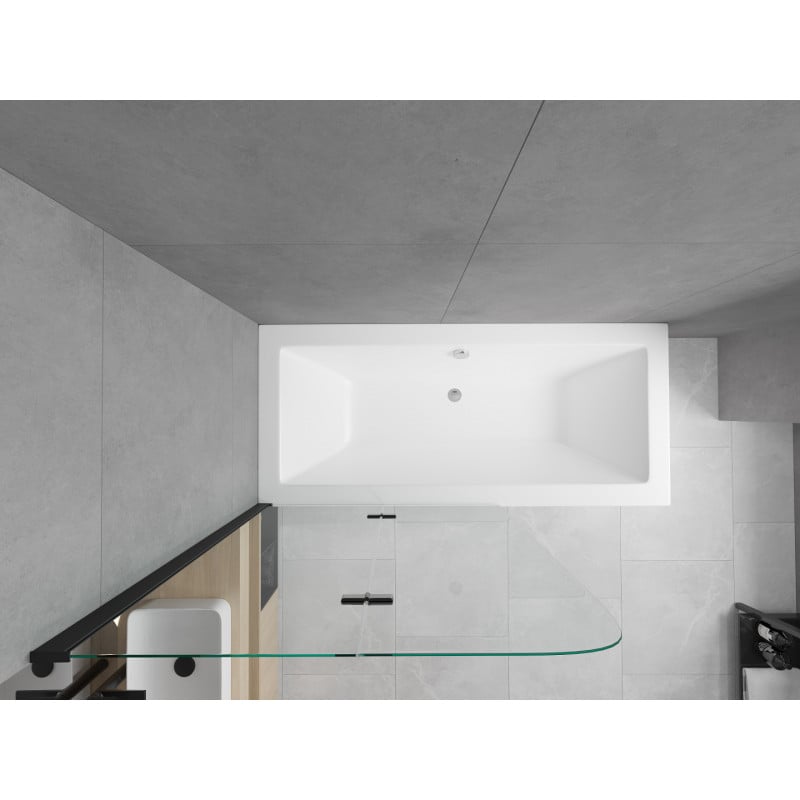 Mexen Cube Rechteckige Badewanne 170 x 80 cm mit Verkleidung und 2-flügeliger Trennwand 80 cm, transparent, schwarz