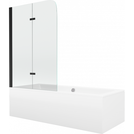 Mexen Cube wanna prostokątna 170 x 80 cm z obudową i parawanem 2-skrzydłowym 80 cm, transparent, czarny - 550517080X9008027000