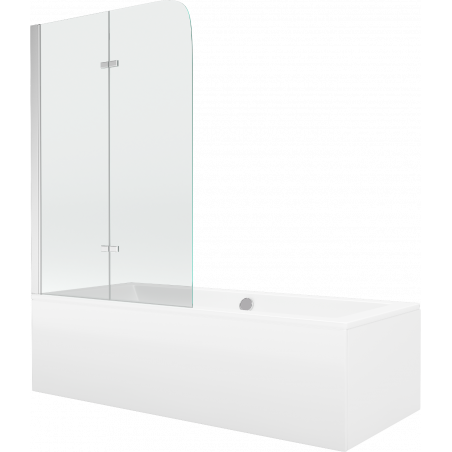 Mexen Cube rectangular bath 170 x 80 cm with casing and 2-wing screen 100 cm, transparent, chrome - 550517080X9010020100
