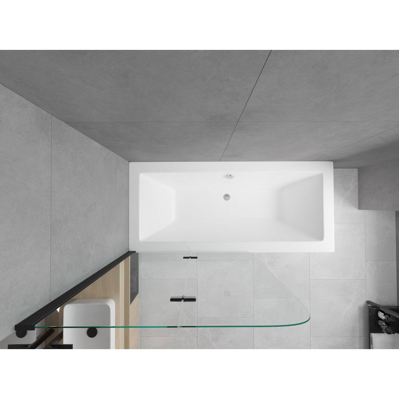 Mexen Cube pravokotna kad 170 x 80 cm z ohišjem in dvokrilnim zaslonom 100 cm, prozorna, črna - 550517080X9010027000