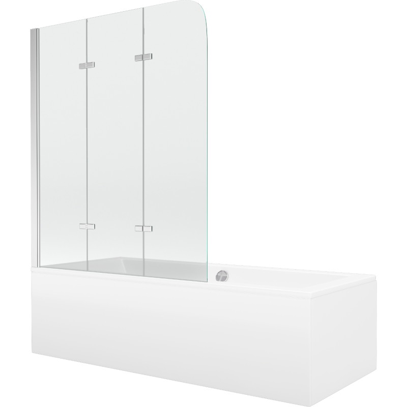 Mexen Cube ristkülikukujuline vann 170 x 80 cm koos katte ja 3-osalise 120 cm läbipaistva kroom seinaga - 550517080X9012030100