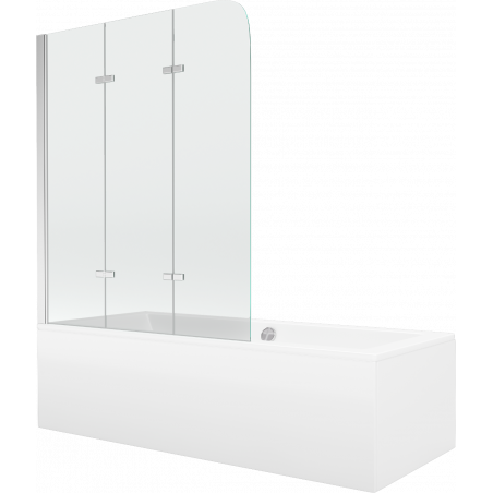 Mexen Cube pravokutna kada 170 x 80 cm s oblogom i 3-krilnim paravanom 120 cm, prozirna, krom - 550517080X9012030100