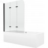 Mexen Cube wanna prostokątna 170 x 80 cm z obudową i parawanem 3-skrzydłowym 120 cm, transparent, czarny - 550517080X9012037000