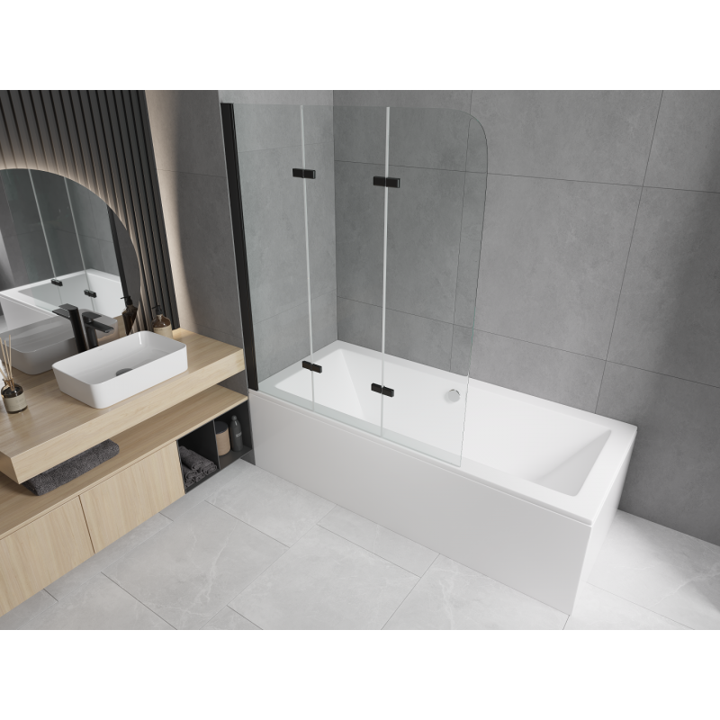 Mexen Cube vasca rettangolare 170 x 80 cm con rivestimento e paravento a 3 pannelli 120 cm, trasparente, nero