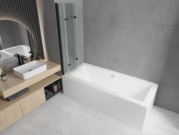 Mexen Cube Rechteckeg Buedbidden 170 x 80 cm mat Verkleedung an dräiflügele Schiirmwand 120 cm, transparent, schwaarz