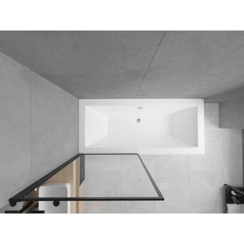 Mexen Cube pravokotna kad 170 x 80 cm z oblogo in enokrilnim zaslonom 70 cm, črni vzorec fix - 550517080X9307007070