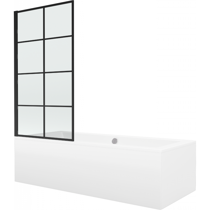 Mexen Cube rechteckige Badewanne 170 x 80 cm mit Verkleidung und 1-flügeliger Duschwand 70 cm, schwarzes Muster - 550517080X930?