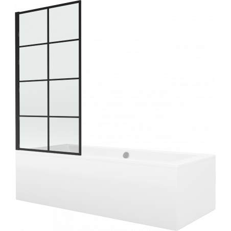 Mexen Cube rechteckige Badewanne 170 x 80 cm mit Verkleidung und 1-flügeliger Duschwand 70 cm, schwarzes Muster - 550517080X930?