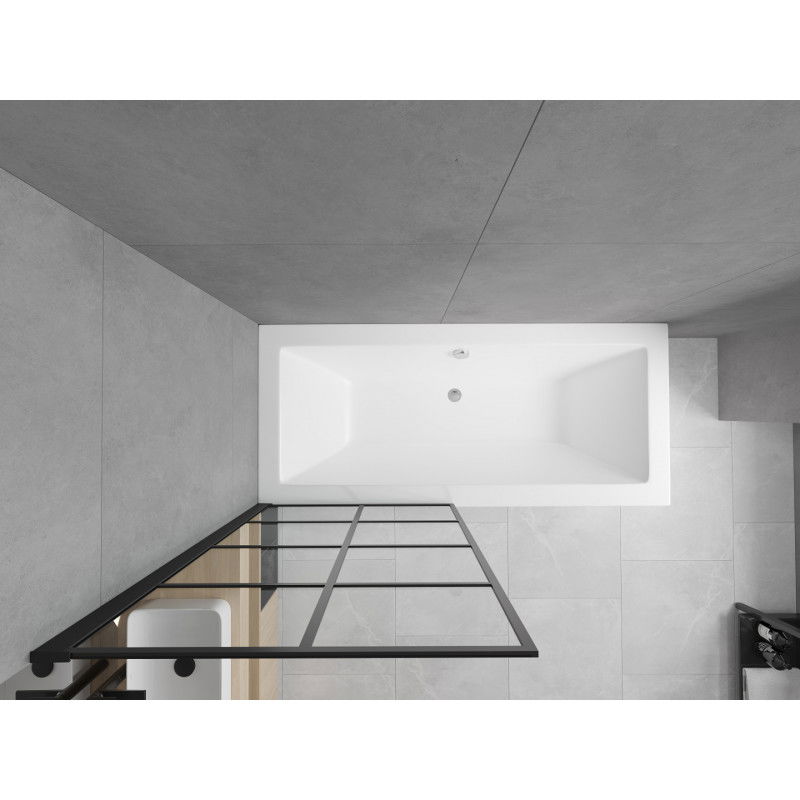 Mexen Cube Rechteckige Badewanne 170 x 80 cm mit Verkleidung und 1-flügeliger 80 cm Abtrennung, schwarzes fix Muster