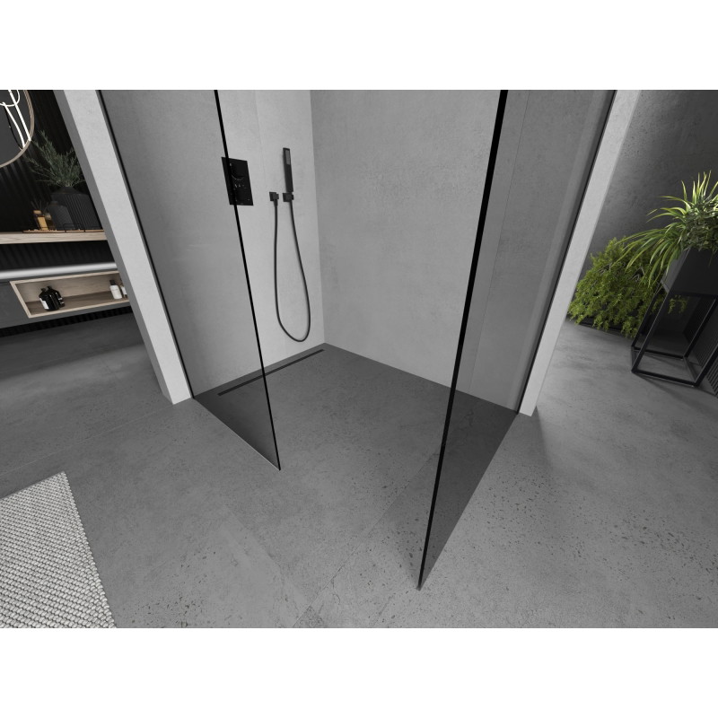 Mexen Kioto Staklena pregrada za tuš Walk-in 110 x 75 cm, prozirna, gun metal - 800-110-202-95-00-075