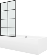Mexen Cube rechthoekig bad 170 x 80 cm met ombouw en 1-deurs scherm 80 cm, zwart patroon - 550517080X9308017077