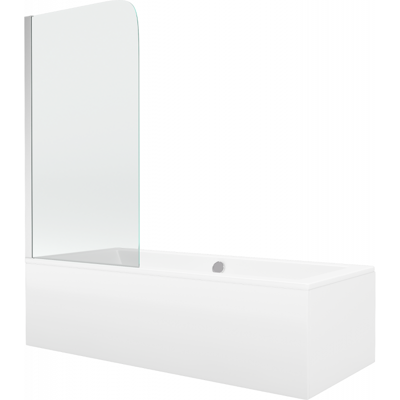 Mexen Cube bañera rectangular 180 x 80 cm con revestimiento y mampara de 1 hoja de 70 cm, transparente, cromo