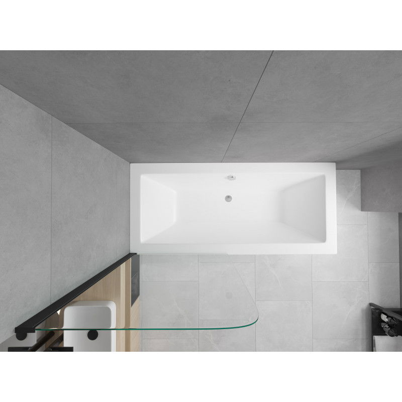 Mexen Cube taisnstūra vanna 180 x 80 cm ar apdari un vienas virsmas ekrānu 70 cm, caurspīdīga, melna - 550518080X9007017000