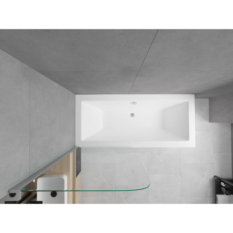 Mexen Cube taisnstūrveida vanna 180 x 80 cm ar apdari un 1-spārnu starpsienu 75 cm, caurspīdīgs, hroms - 550518080X9007510100