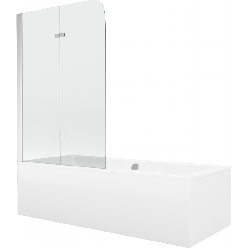 Mexen Cube rechthoekig bad 180 x 80 cm met omkasting en 2-delige scherm 80 cm, transparant, chroom - 550518080X9008020100