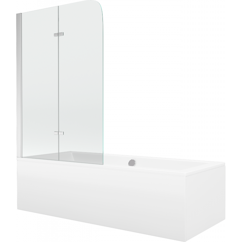 Mexen Cube wanna prostokątna 180 x 80 cm z obudową i parawanem 2-skrzydłowym 100 cm, transparent, chrom - 550518080X9010020100