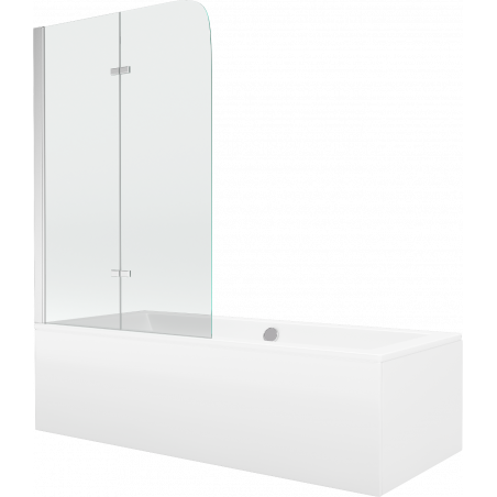 Mexen Cube vasca da bagno rettangolare 180 x 80 cm con rivestimento e schermo a 2 ante da 100 cm, trasparente, cromo