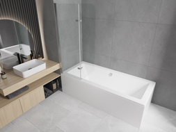 Mexen Cube rechthoekig bad 180 x 80 cm met ombouw en 2-delige scherm 100 cm, transparant, chroom - 550518080X9010020100