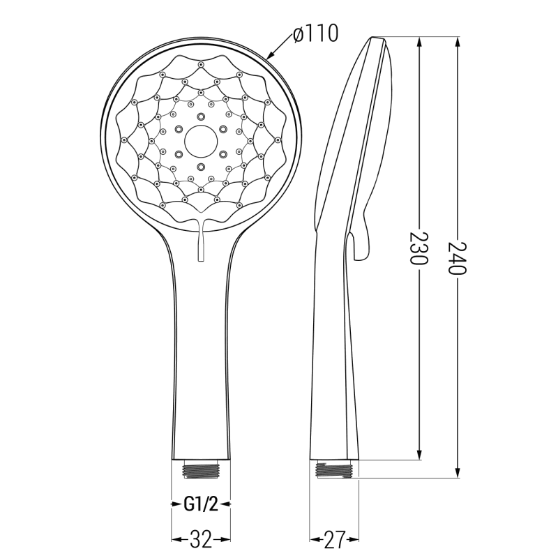 Mexen R-74 3-funktions duschhandtag, svart - 79574-70