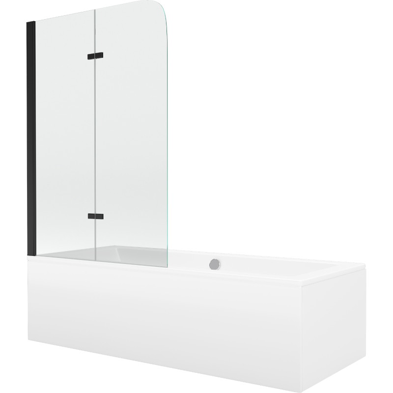 Mexen Cube ristkülikukujuline vann 180 x 80 cm koos esipaneeli ja 2-osalise 100 cm vaheseinaga, läbipaistev, must
