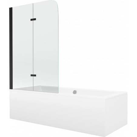 Mexen Cube bañera rectangular 180 x 80 cm con revestimiento y mampara de 2 hojas 100 cm, transparente, negro