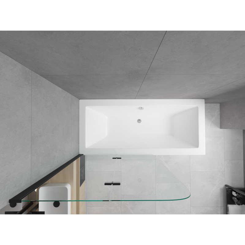 Mexen Cube taisnstūrveida vanna 180 x 80 cm ar paneļiem un divdaļīgu ekrānu 100 cm, caurspīdīgs, melns