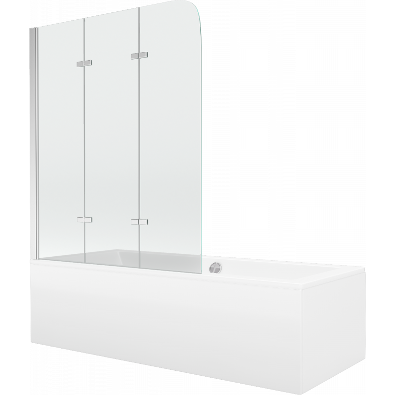 Mexen Cube rechthoekig bad 180 x 80 cm met ombouw en 3-vleugelig scherm 120 cm, transparant, chroom - 550518080X9012030100