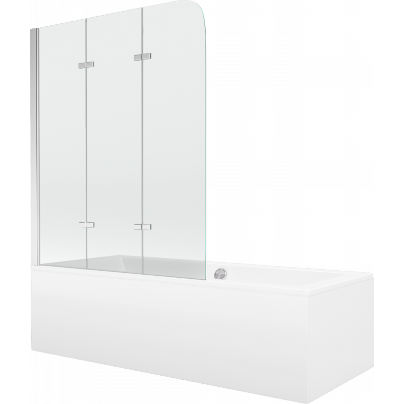 Mexen Cube wanna prostokątna 180 x 80 cm z obudową i parawanem 3-skrzydłowym 120 cm, transparent, chrom - 550518080X9012030100