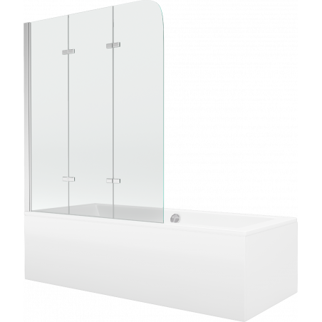Mexen Cube rechthoekig bad 180 x 80 cm met ombouw en 3-vleugelig scherm 120 cm, transparant, chroom - 550518080X9012030100