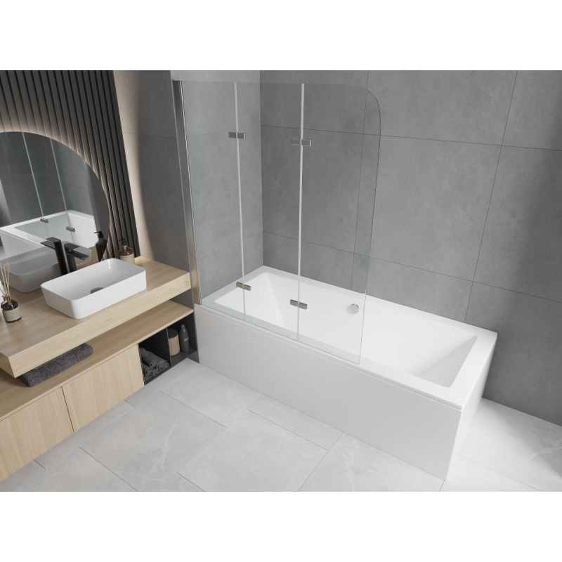 Mexen Cube rectangular bathtub 180 x 80 cm with casing and 3-panel screen 120 cm, transparent, chrome - 550518080X9012030100