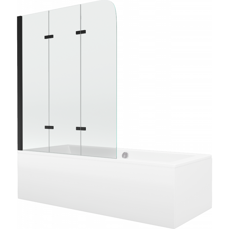 Mexen Cube rechthoekig bad 180 x 80 cm met ombouw en 3-vleugelig scherm 120 cm, transparant, zwart - 550518080X9012037000
