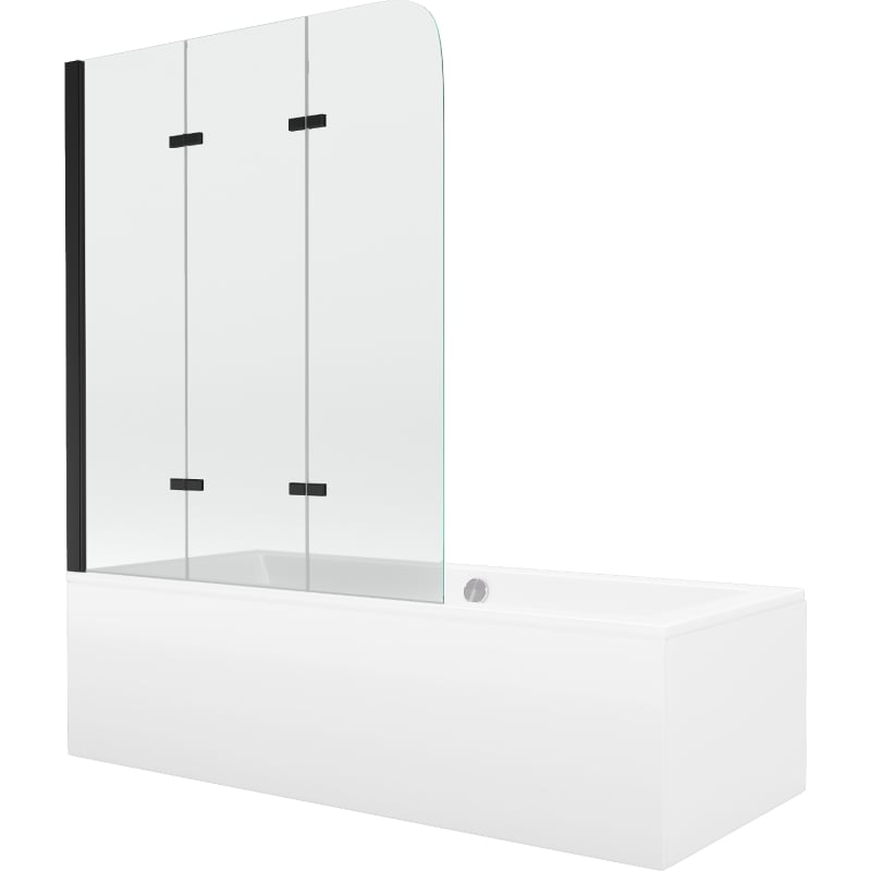 Mexen Cube rectangular bathtub 180 x 80 cm with casing and 3-panel screen 120 cm, transparent, black - 550518080X9012037000