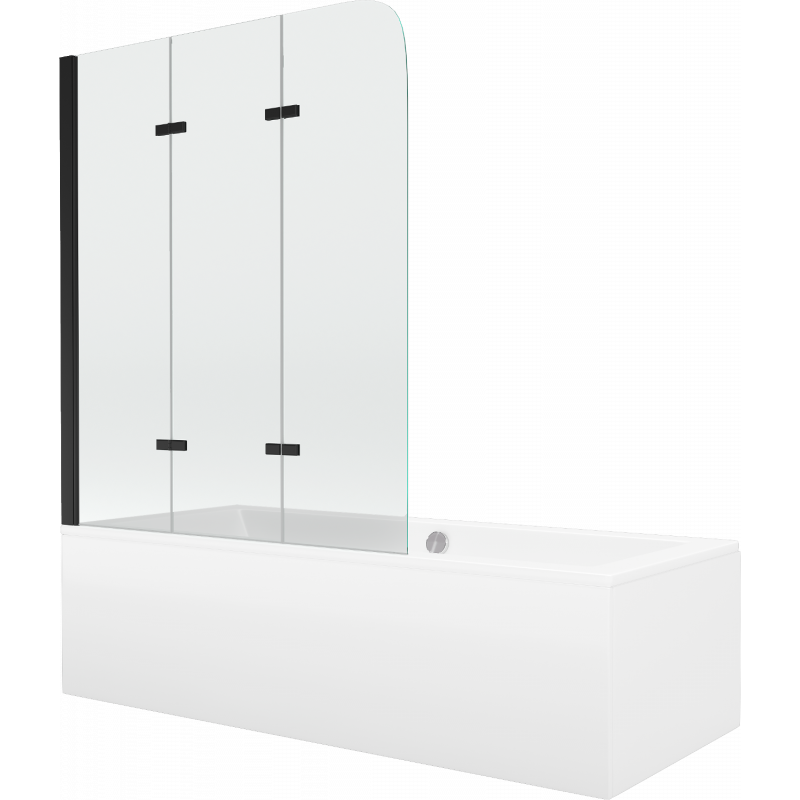 Mexen Cube taisnstūra vanna 180 x 80 cm ar apvalku un 3-paneli 120 cm, caurspīdīgs, melns - 550518080X9012037000