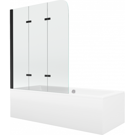 Mexen Cube rechthoekig bad 180 x 80 cm met ombouw en 3-vleugelig scherm 120 cm, transparant, zwart - 550518080X9012037000