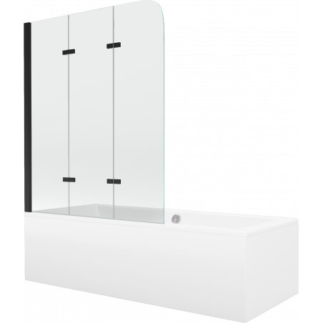 Mexen Cube taisnstūra vanna 180 x 80 cm ar apvalku un 3-paneli 120 cm, caurspīdīgs, melns - 550518080X9012037000