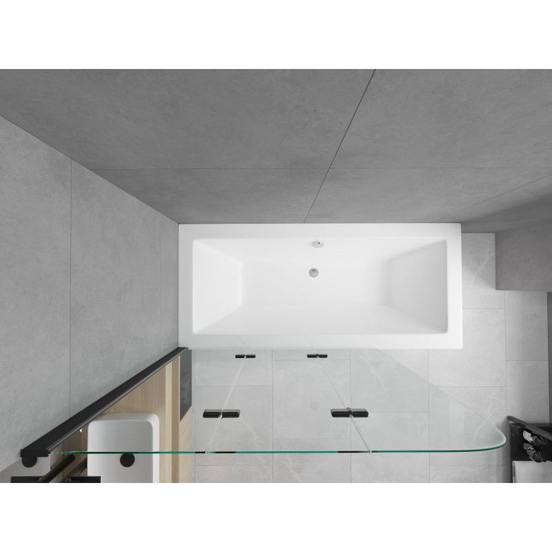 Mexen Cube baignoire rectangulaire 180 x 80 cm avec revêtement et paravent à 3 volets 120 cm, transparent, noir