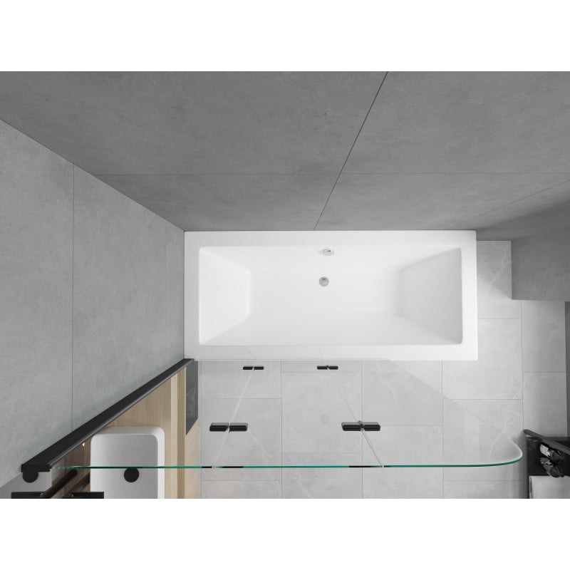 Mexen Cube rechthoekig bad 180 x 80 cm met ombouw en 3-vleugelig scherm 120 cm, transparant, zwart - 550518080X9012037000