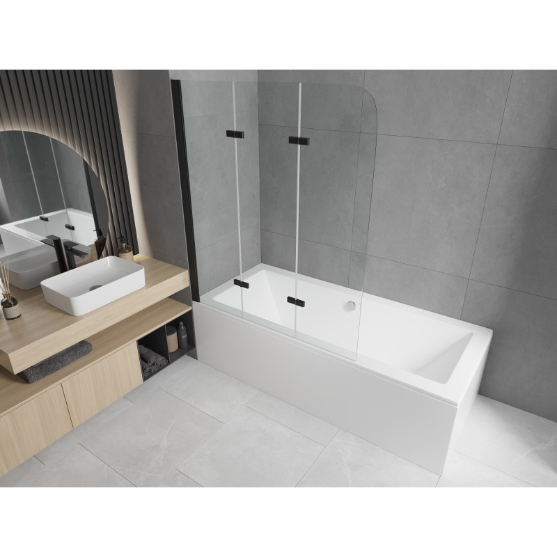 Mexen Cube rectangular bathtub 180 x 80 cm with casing and 3-panel screen 120 cm, transparent, black - 550518080X9012037000