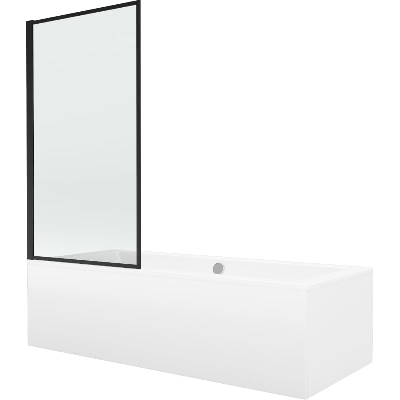 Mexen Cube rectangular bathtub 180 x 80 cm with casing and 1-wing screen 70 cm, black pattern fix - 550518080X9307007070