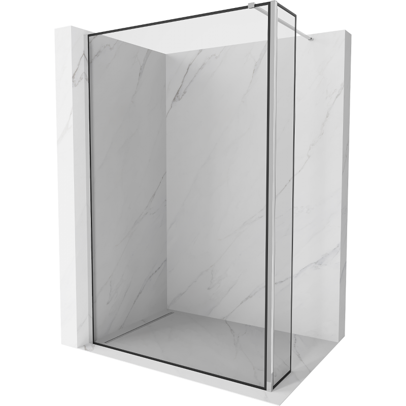 Mexen Kioto Walk-in Shower Wall 130 x 40 cm, Black Frame, Chrome - 800-130-212-01-70-040
