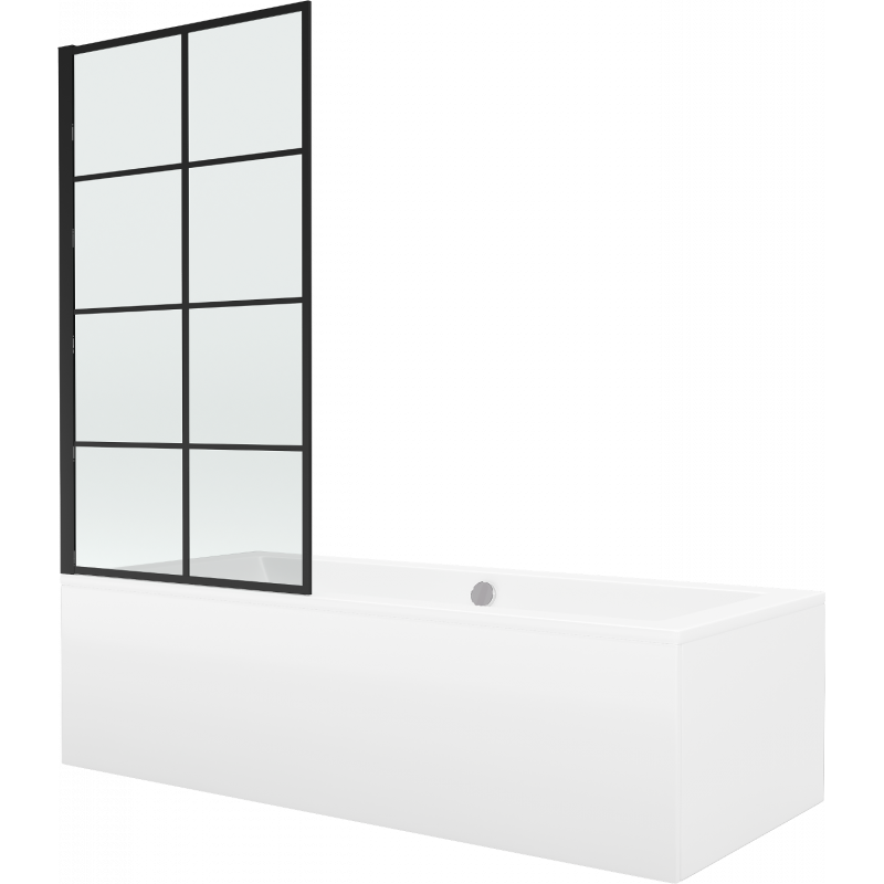 Mexen Cube rechthoekig bad 180 x 80 cm met ombouw en 1-deurs scherm 70 cm, zwart patroon - 550518080X9307017077