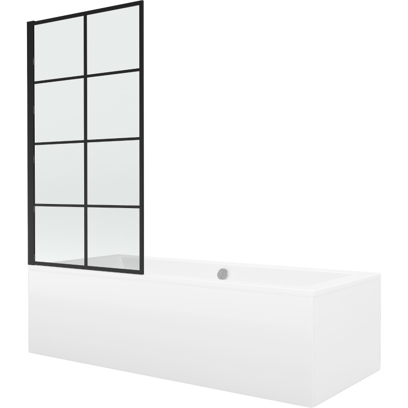 Mexen Cube rectangular bathtub 180 x 80 cm with enclosure and 1-wing screen 70 cm, black pattern - 550518080X9307017077