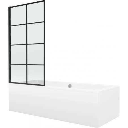 Mexen Cube rechthoekig bad 180 x 80 cm met ombouw en 1-deurs scherm 70 cm, zwart patroon - 550518080X9307017077