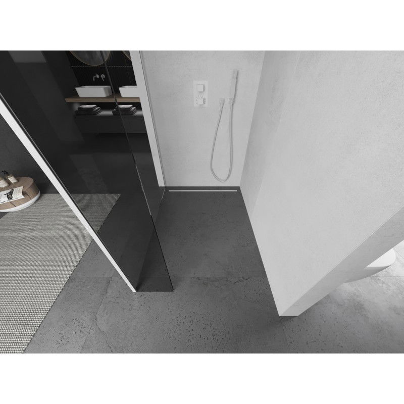 Mexen Kioto Walk-in Shower Wall 130 x 30 cm, Transparent, White - 800-130-212-20-00-030