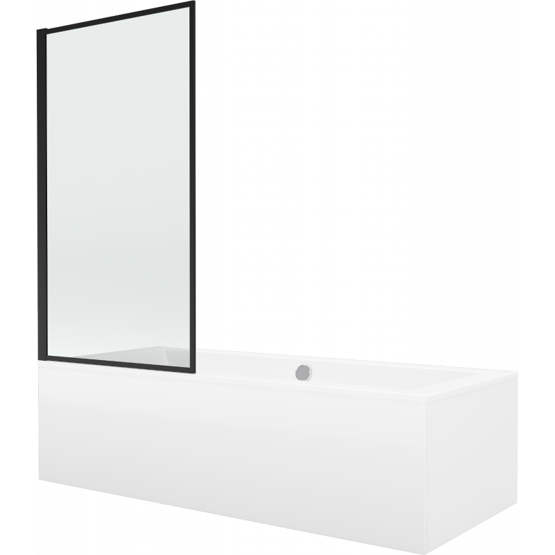 Mexen Cube rechteckige Badewanne 180 x 80 cm mit Verkleidung und 1-flügeligeb Schirm 80 cm, schwarzes Muster - 550518080X930801?
